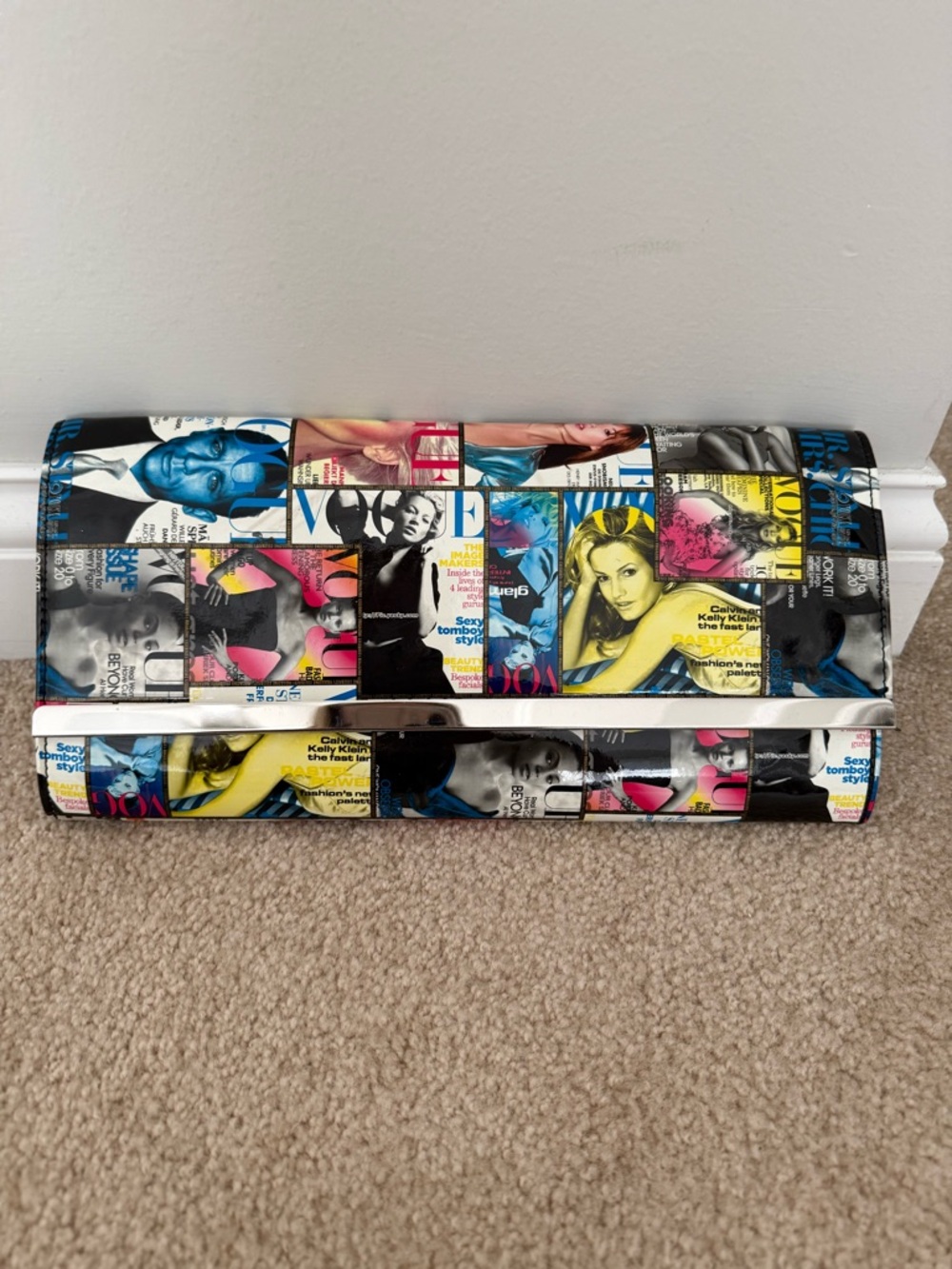 Multicolor Magazine Print Clutch Bag